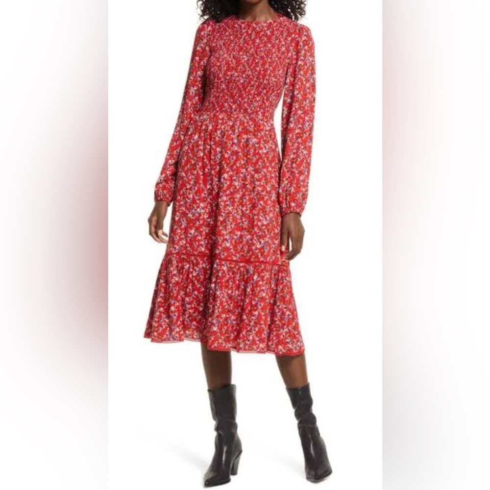 SOLD 🛑Lost + Wander Red Floral Long Sleeve Dress